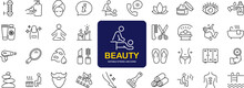 Beauty And Spa Set Of Web Icons In Line Style. Cosmetics Services & Spa Icons For Web And Mobile App. Spa Treatments, Skin Care, Massage, Hyaluronic Acid, Serum, Anti Ageing, Pore Tighten, Cosmetology