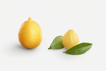 Poster - fresh lemon and a green leaf isolated on a white background