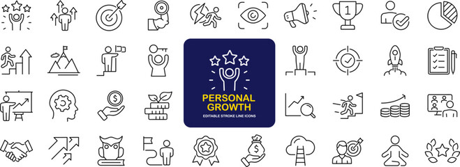 personal growth and success set of web icons in line style. growth andsuccess icons for web and mobi