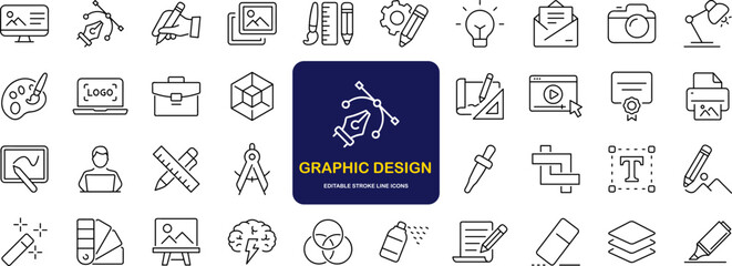 Aufkleber - Graphic Design set of web icons in line style. Graphic design icons for web and mobile app. Digital art, creativity, tools, drawing, portfolio, creative process. Vector illustration