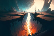 Magic Earth Fracture Creatures Are Climbing Our Of The Hole In The Ground Wide Perspective Panorama Panoramic Shot Digital Painting Riot Games Sketch 