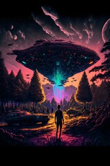 alien abduction country environment complex wide view color pen and ink illustration realistic maximalist spectacular details 8K concept art cinematic atmospheric epic composition dramatic light 