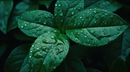 Wall Mural - Green leaves background.Green leaf with drops of water.