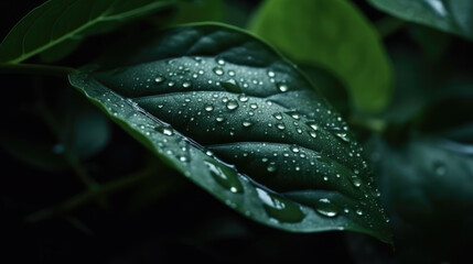Wall Mural - Green leaves background.Green leaf with drops of water.