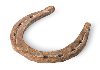 Sticker - Old rusty horseshoe horizontally isolated on white background