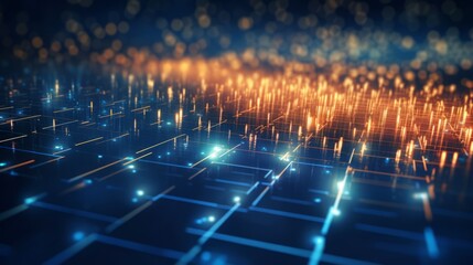 Abstract technology background with a cyber network grid and connected particles. Artificial neurons, global data connections - Generative AI