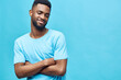 © SHOTPRIME STUDIO - man african casual white smiling background guy blue black american fashion expression portrait