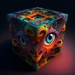 psychedelic trippy plazma monster inside the cube super detailed 4k hyper quality vivid colors 