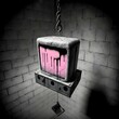 SPAM hanging in the gallows SPAM tears black and white photo with pink SPAM 
