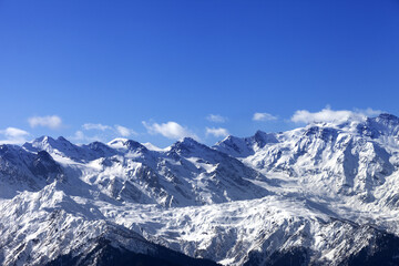 Poster - Snow winter mountains in nice sunny day. Caucasus Mountains. Svaneti region of Georgia.