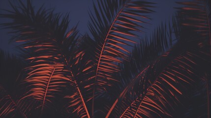 Sticker - neon-lit palm leaves: close-up of vibrant textures in a dark junglev