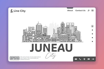 Wall Mural - Juneau, Alaska, USA architecture line skyline illustration. Linear vector cityscape with famous landmarks, city sights, design icons. Landscape with editable strokes.