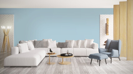 Wall Mural - Beautiful modern interior with sofa. 3D rendering