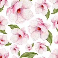 Wall Mural - Watercolor spring seamless pattern with magnolia flowers and leaves.Blossoms background