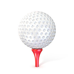 Wall Mural - Golf ball on red tee. 3D render illustration, isolated on white background