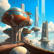 A Detailed And Realistic Digital Painting Of A City In The Sky Showcasing The Futuristic Architecture And Advanced Technology The City Is Floating On A Network Of Clouds And Its Surrounded By A 