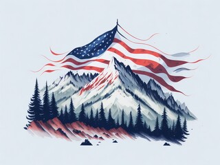 Design for the American flag over the mountain