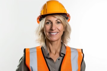 Wall Mural - Portrait of smiling female construction worker wearing safety helmet and reflective vest