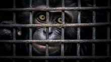 A Monkey In A Cage, Fictional, Waiting Or Sad Look And Sad Expression, Caged Wild Animal, Fictional Animal And Happening