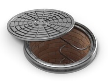 Manhole Cover Lid. 3D Render Illustration Isolated On White Background