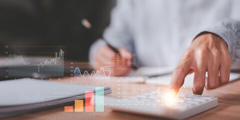 Aufkleber - statistical analyst using calculator calculate and read reports graphs and charts ,statistical reading graph report and business statistics charts ,Analysis and improvement ,growth graph