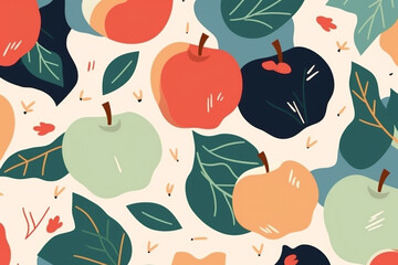 Wall Mural - apple and leaves pattern, in the style of anime aesthetic, clean and simple designs. generative ai