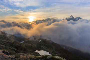 Poster - sunrise in Mont Blanc. View from Lac Blanc, France