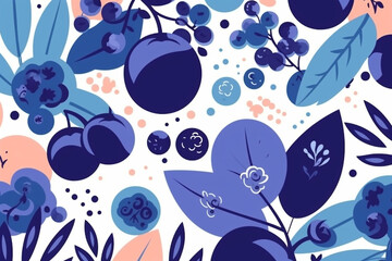 Wall Mural - Blueberry and leaves pattern, in the style of anime aesthetic, clean and simple designs. Generative ai