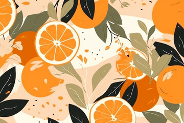 Wall Mural - orange and leaves pattern, in the style of anime aesthetic, clean and simple designs. Generative ai