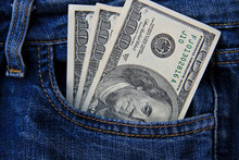 American Dollar Banknotes In Jeans Pocket