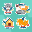 Cat Day Label Flat Cartoon Hand Drawn Templates Background Illustration
