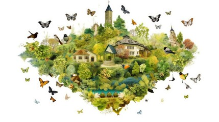 Wall Mural - Illustration image, Nature and Sustainability, Eco-friendly Living and conservation, Concept art of Earth and animal life in different environments, Generative AI illustration