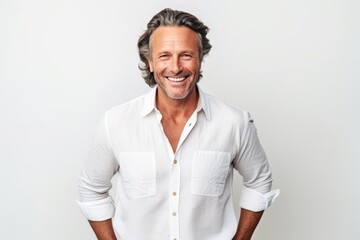 Poster - Portrait of a handsome mature man smiling at camera isolated on a white background