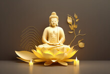  Buddha And Lotus Flower Illustration In Hindi, Generative AI