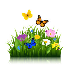 Poster - Summer Flowers With Butterfly With Gradient Mesh, Vector Illustration