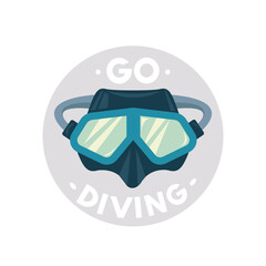 Wall Mural - Vector illustration - icon of scuba diving equipment on a white background. Diving blue mask with slogan: Go Diving.