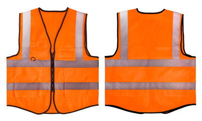 Safety Vest Reflective shirt beware, guard, traffic shirt, safety shirt, rescue, police, security shirt isolated on white background, With clipping path.