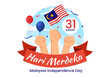 Malaysia Independence Day Vector Illustration on 31 August with Waving Flag in National Holiday Flat Cartoon Hand Drawn Background Templates
