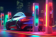 © Surachetsh - Effortless electric power refill for an EV car, ensuring a seamless and convenient charging experience for eco-conscious drivers. generative AI.