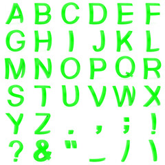 Poster - Green font from curved 3D capital letters rendered with soft shadows on white background