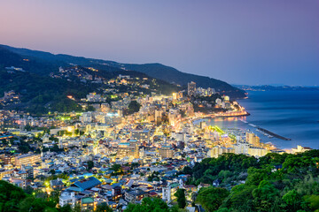 Sticker - Atami City, Japan Skyline at twilight.