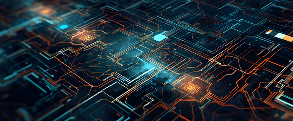 Technology circuit board, Macro shot components and microchips on PC circuit board texture background