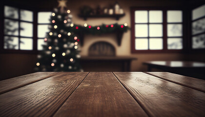 Sticker - Empty wooden table with christmas theme in background