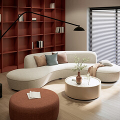 Wall Mural - modern minimal living room interior contemporary apartment ideas. 3D rendering 