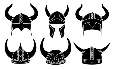 Set collections Viking helmet silhouette icon logo design vector Illustration