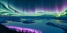The Aurora Lights Over A Lake And Mountains Created With Generative AI Technology