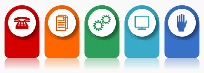 Leinwandbilder - Technology icon set, miscellaneous vector icons such as phone, document, gears, tv and hand, modern design infographic template, web buttons in 5 color options