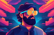© vefimov - man has beard and glasses that are drawn, bearded man with vr goggle