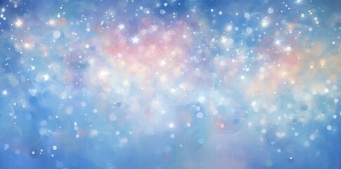 light blue bokeh background with lights and stars in the form of a shaped canvas light white and light beige Pale pink and light indigo add light, Christmas.