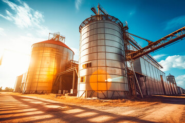 Agricultural tanks for storage and drying of grain, wheat. Generative AI